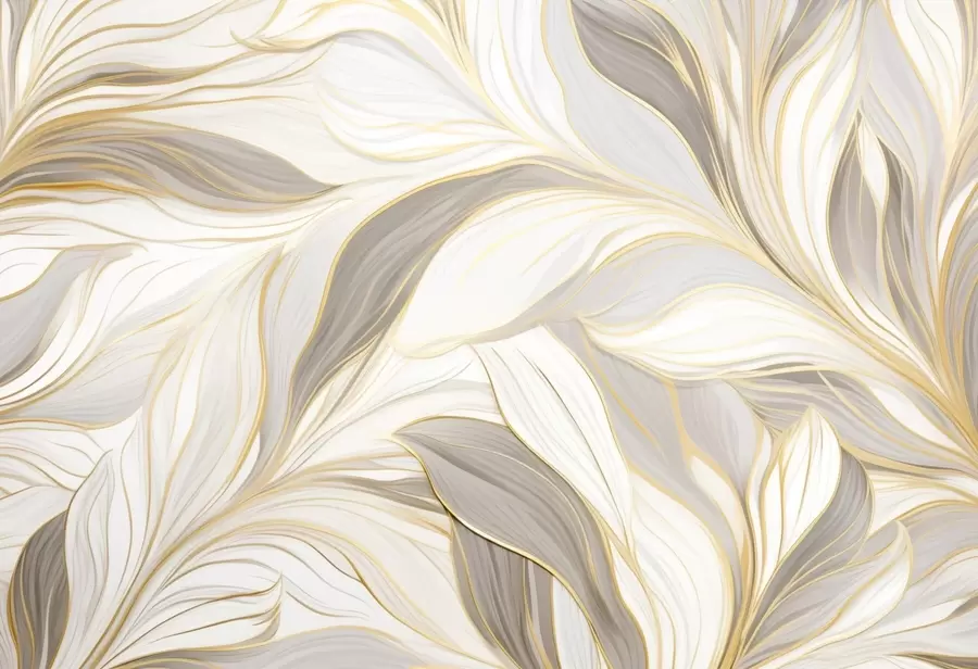 Valokuvatapetti Lehdet, joissa on pehmeät kaarevat muodot vaalean beige-harmaissa sävyissä w04609