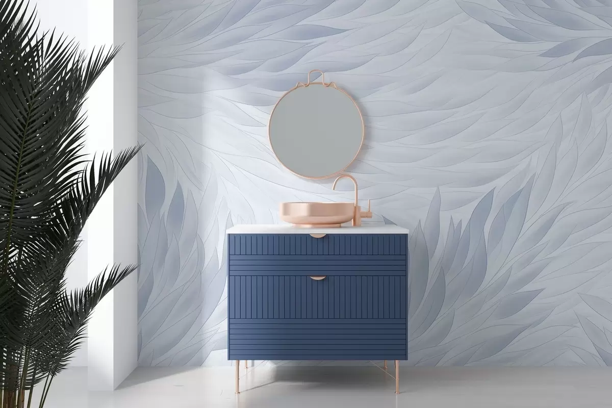 Valokuvatapetti Aaltoilevat lehdet vaaleansinisissä sävyissä w04610v1