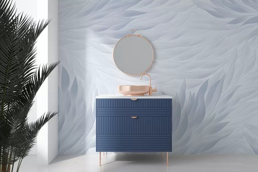 Valokuvatapetti Aaltoilevat lehdet vaaleansinisissä sävyissä w04610v1