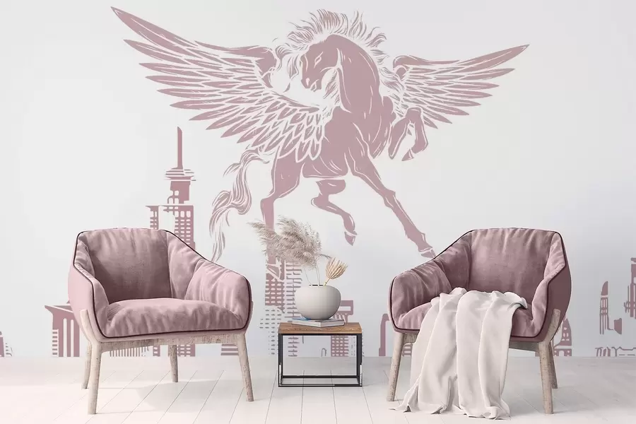 Valokuvatapetti Pegasus kaupungin yllä w04777
