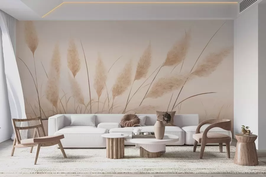 Valokuvatapetti Pehmeä beige pampasruoho pellolla w09324