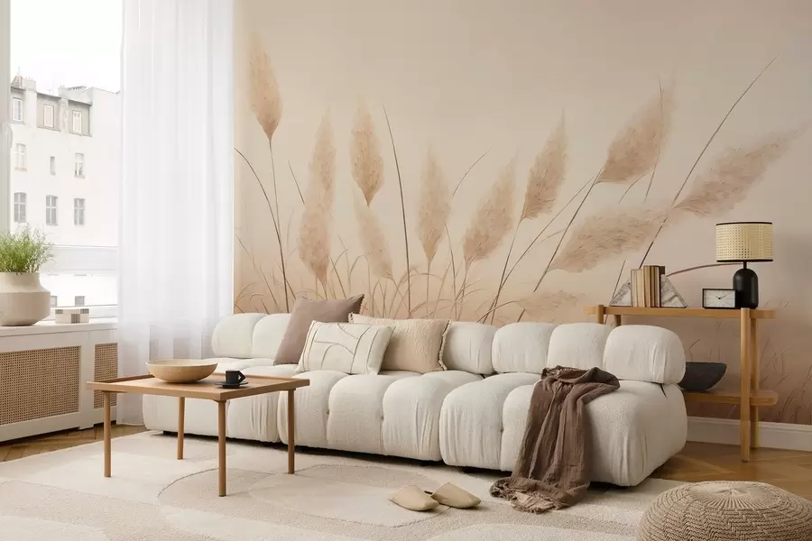 Valokuvatapetti Pehmeä beige pampasruoho pellolla w09324