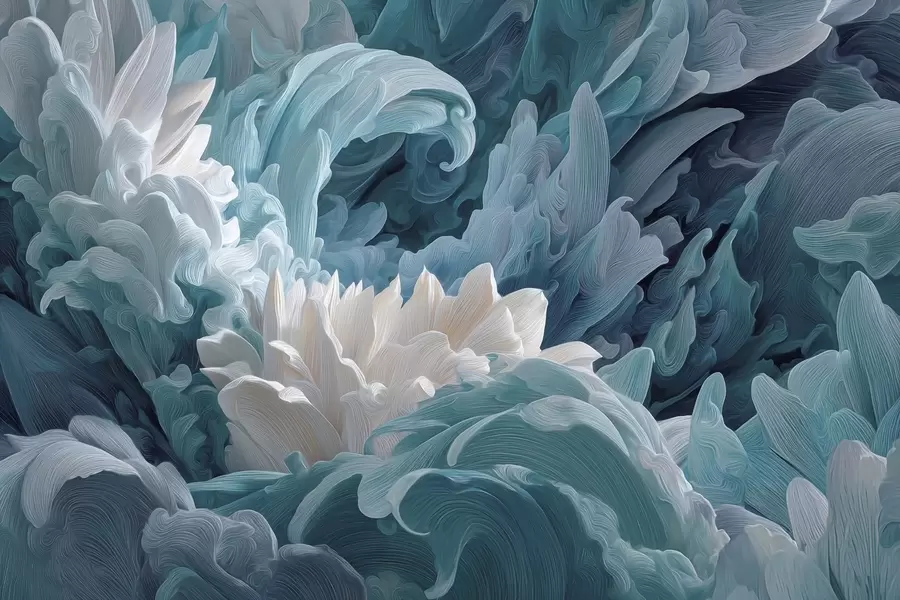 Valokuvatapetti Sinisävyinen terälehtien ja meren aaltojen tanssi w09454