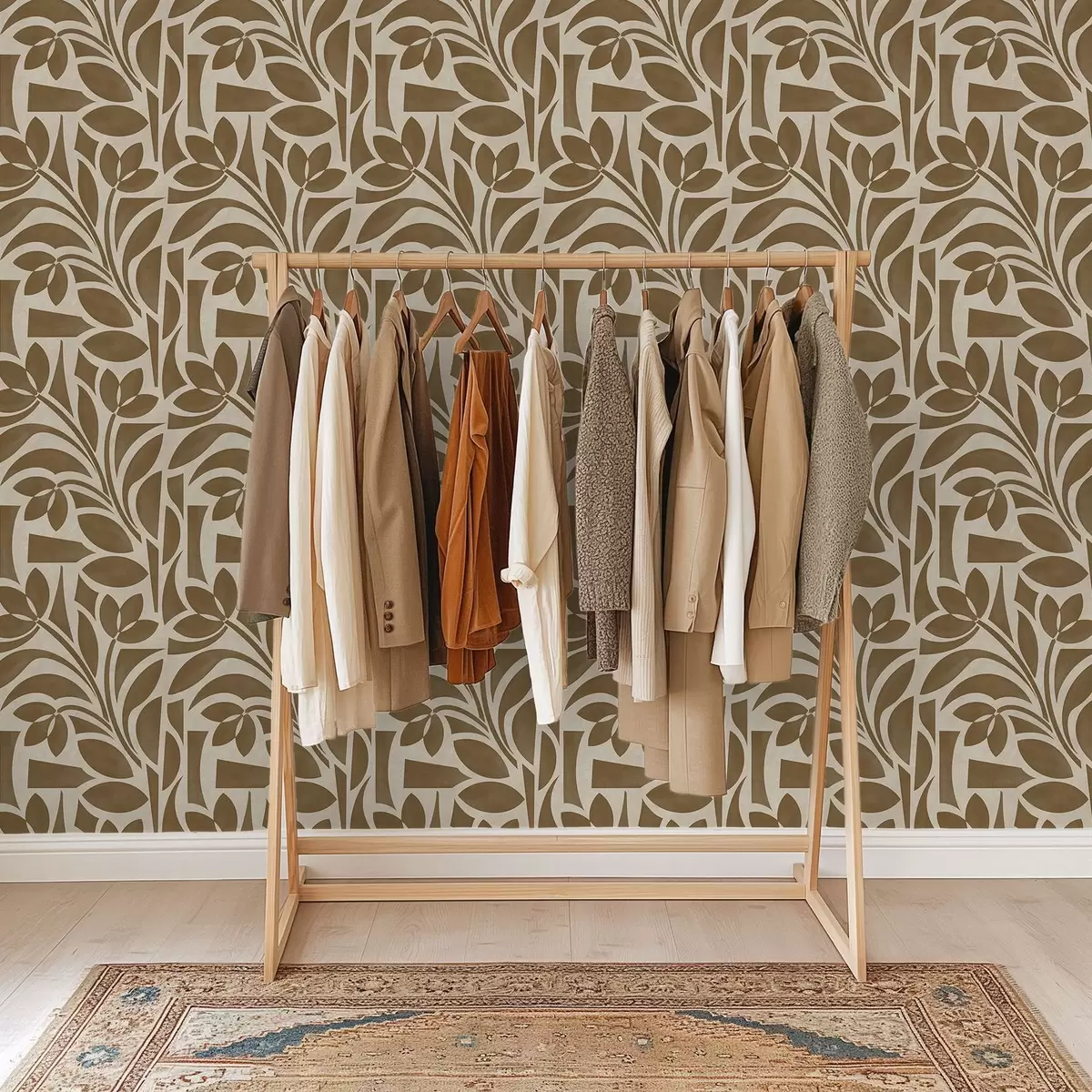 Taustakuva Geometriset lehtien siluetit, karamellinruskea beige-taustalla a00679