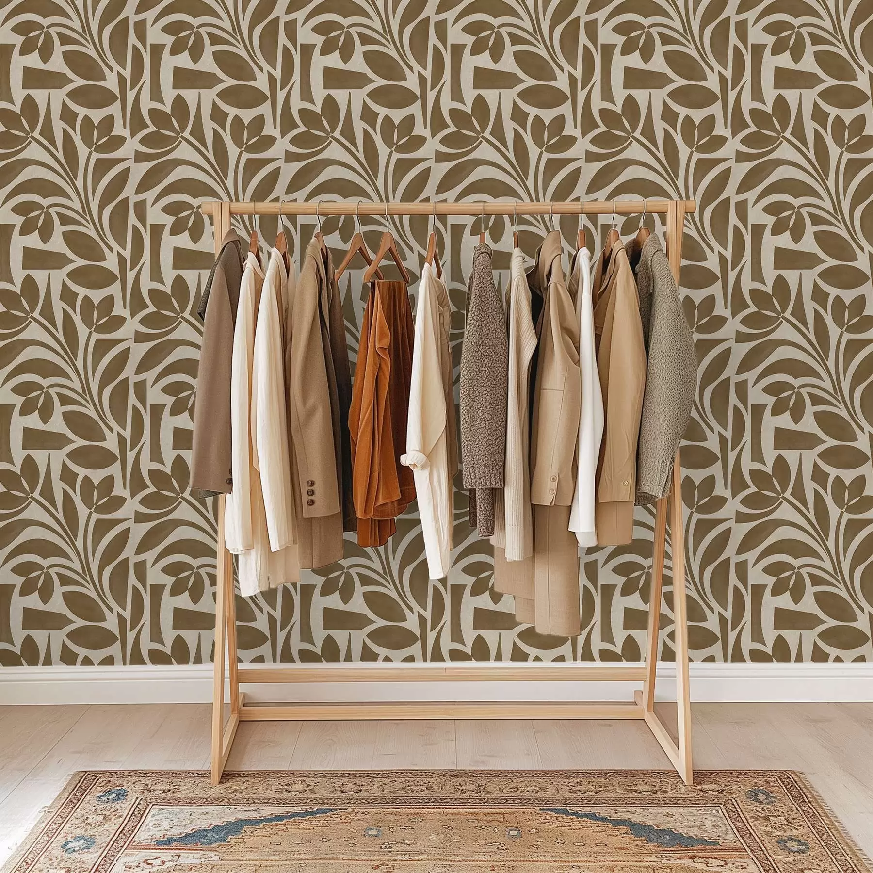 Valokuvatapetti Geometriset lehtien siluetit, karamellinruskea beige-taustalla a00679