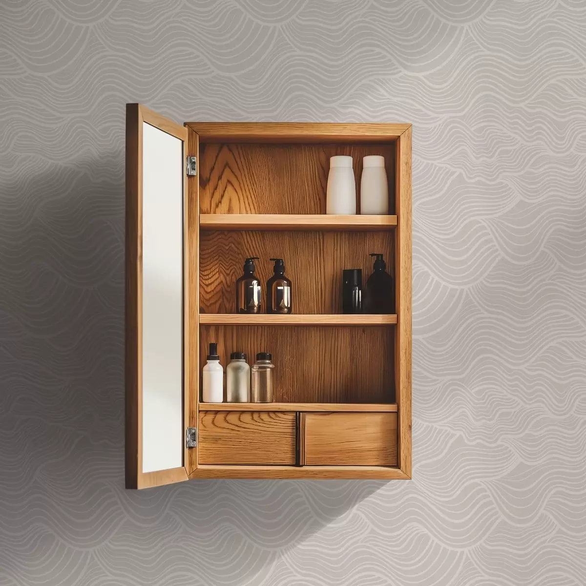 Taustakuva Sävy sävyyn aaltoilevat viivat lämpimällä beigellä a00681v1