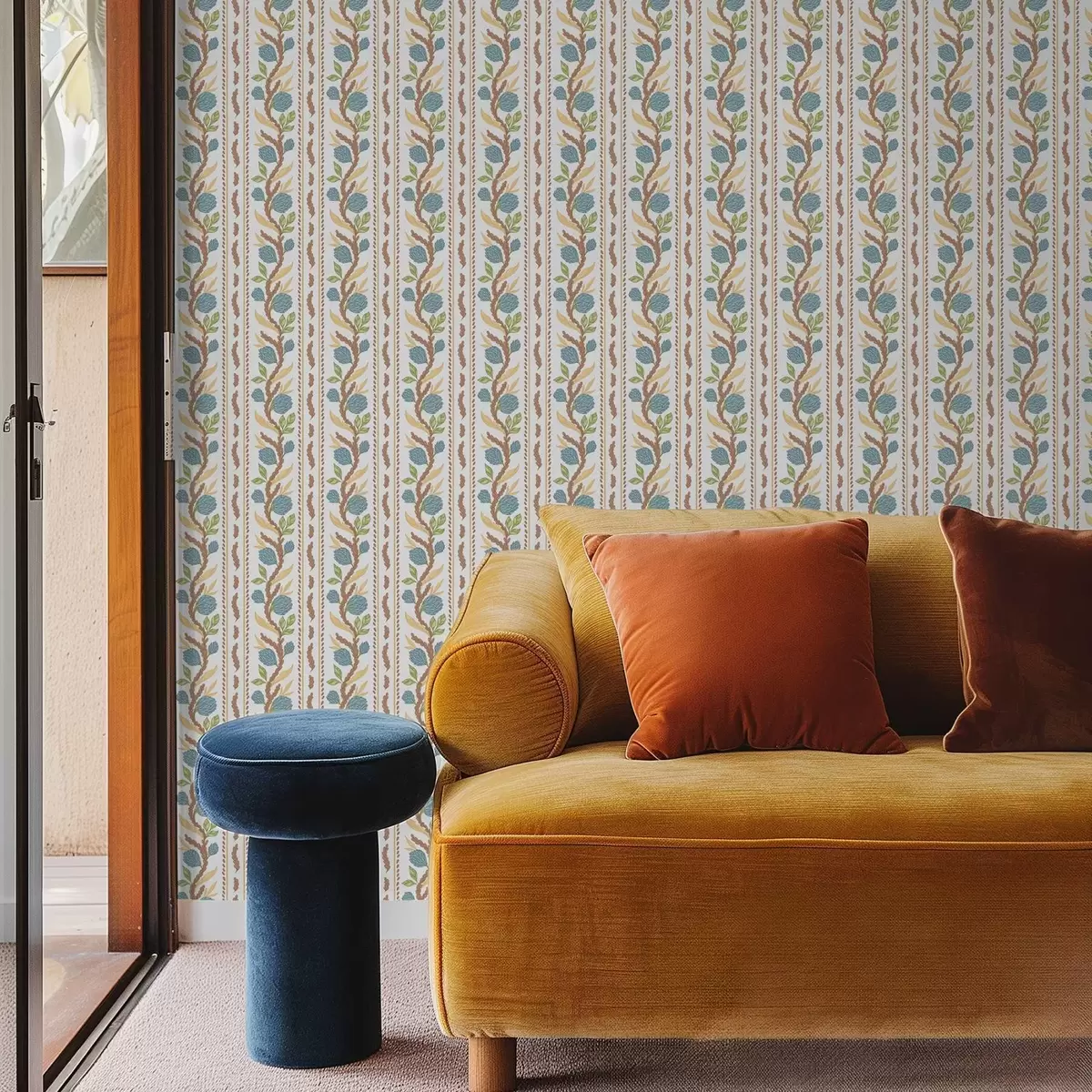 Taustakuva Pystysuuntaiset raidat sinisillä kukilla a00816v2