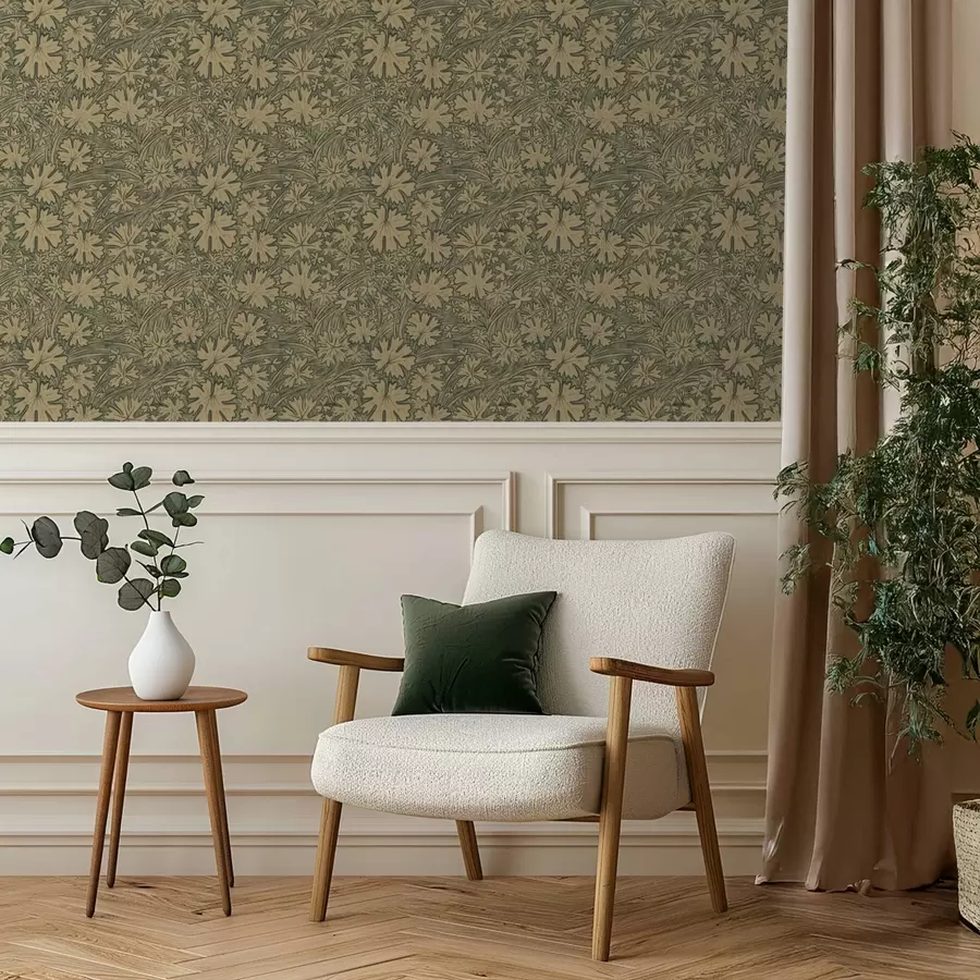 Valokuvatapetti Kentän lehdet ja ruoho harmaansävyisinä oliivinvärisinä a00847v1