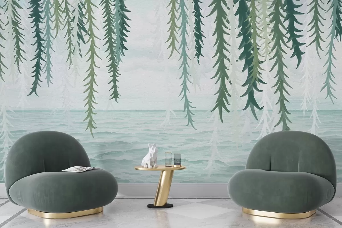 Valokuvatapetti Veden päällä roikkuvat herkät viiniköynnökset, akvarellityylinen w04830