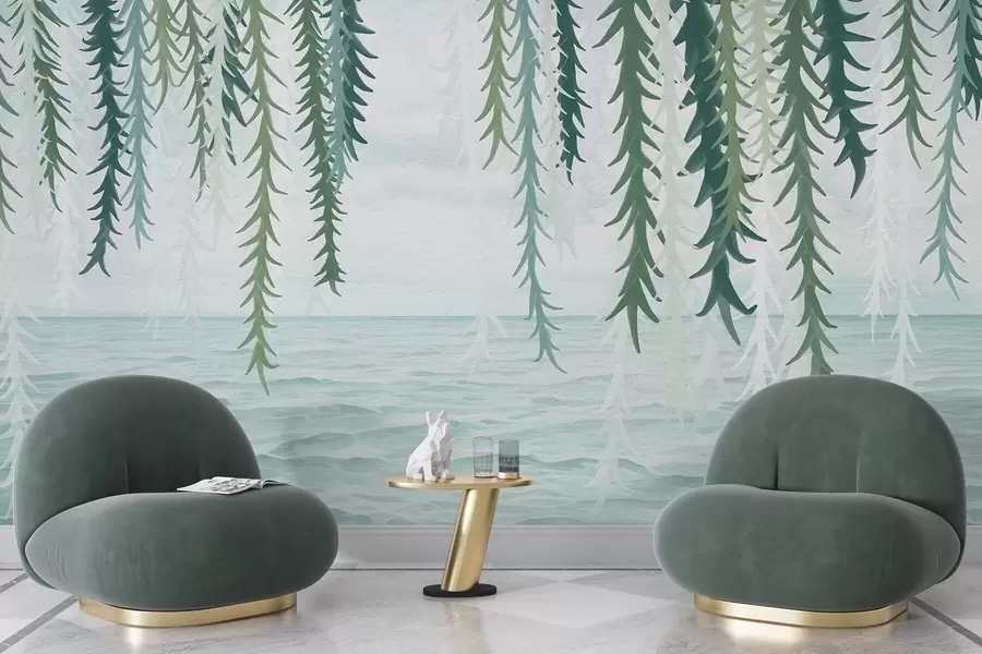 Valokuvatapetti Veden päällä roikkuvat herkät viiniköynnökset, akvarellityylinen w04830