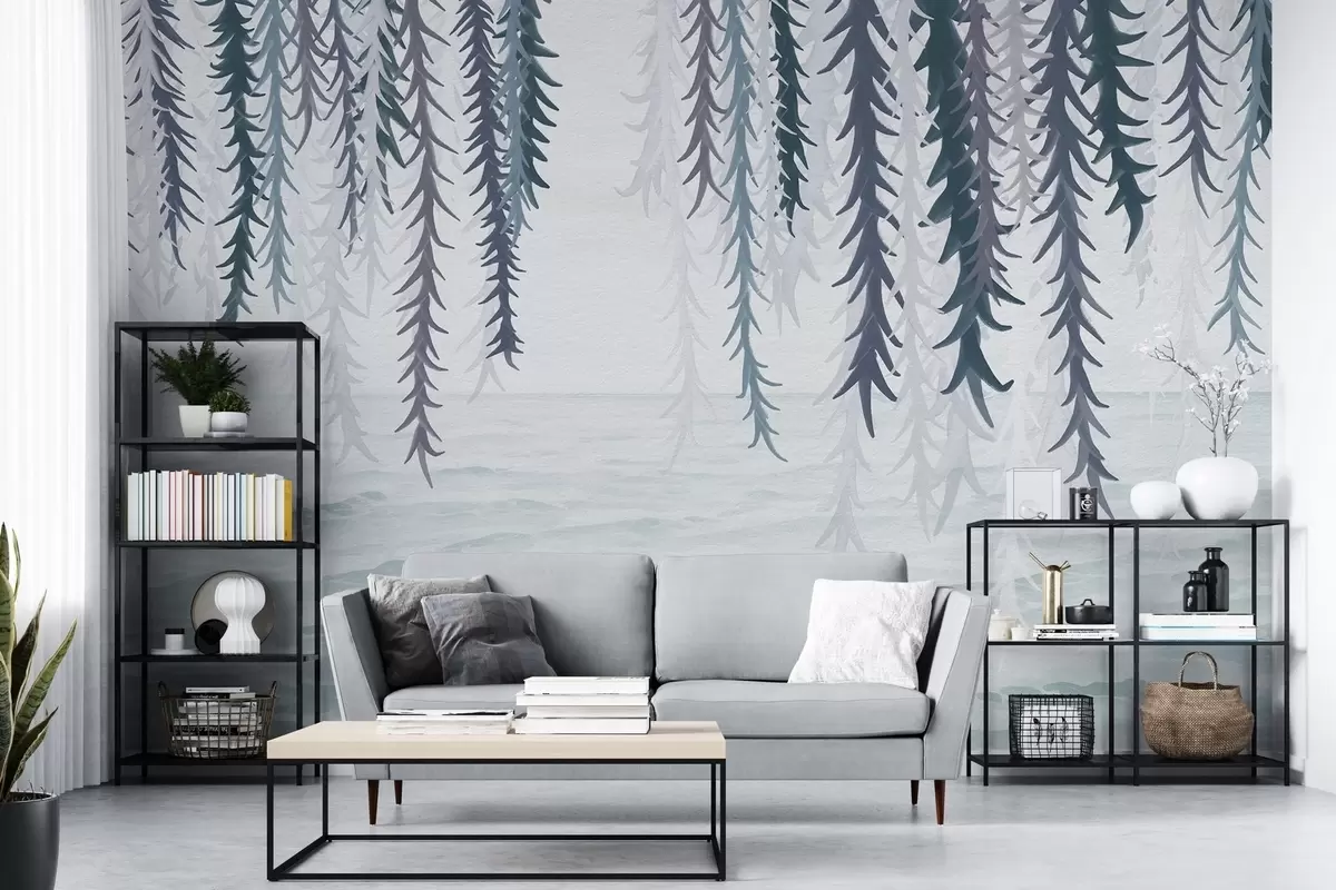 Valokuvatapetti Veden päällä roikkuvat herkät viiniköynnökset, akvarellityylinen w04830v3