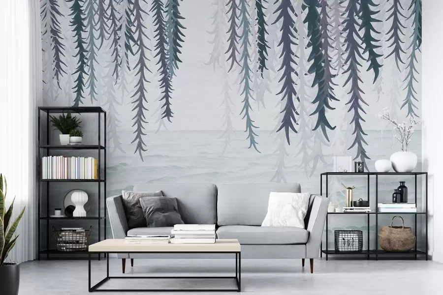 Valokuvatapetti Veden päällä roikkuvat herkät viiniköynnökset, akvarellityylinen w04830v3