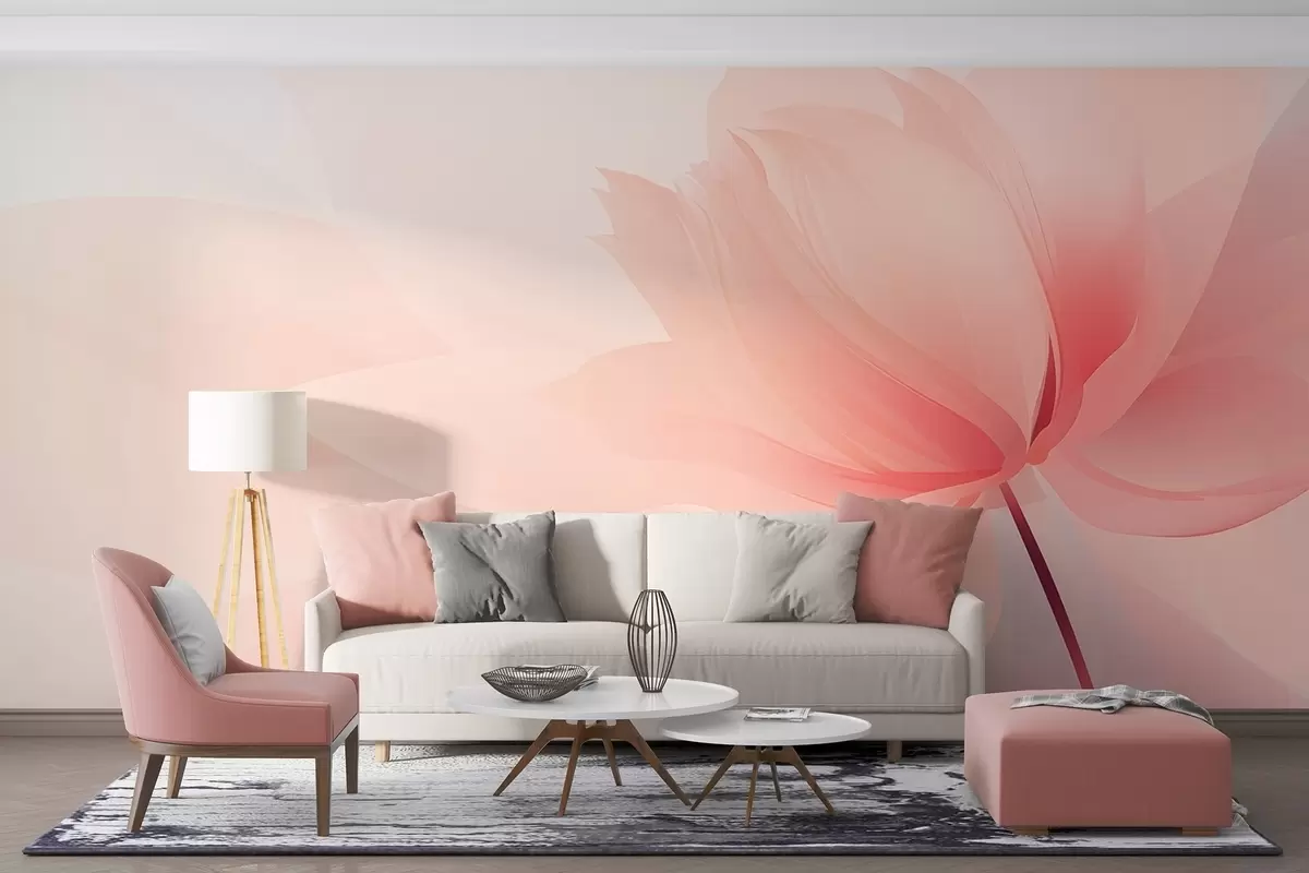 Valokuvatapetti Suuri kukka pehmeissä persikanpunaisissa sävyissä w09356