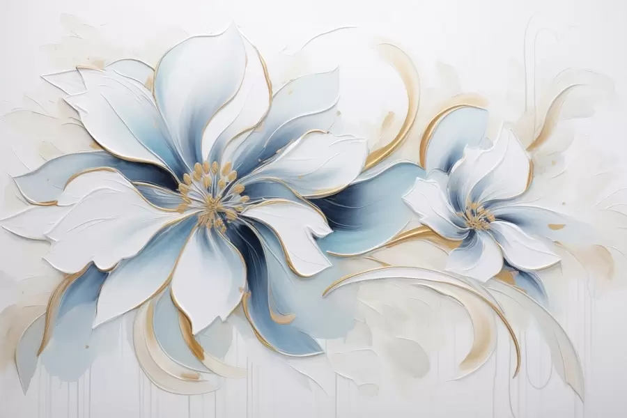 Valokuvatapetti Maalauksellinen abstraktio sinisillä kukilla öljymaalaustekniikalla w09524