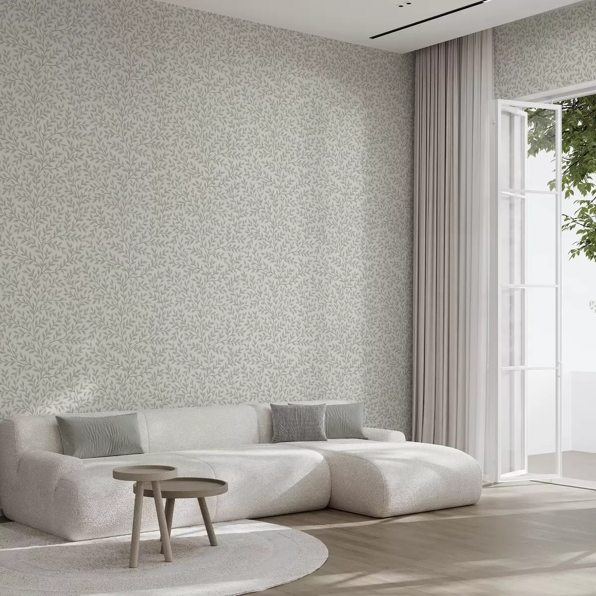 Taustakuva Oksat, joissa on lehtiä ja marjoja, vaalean kermanvärinen ja salvia a00783