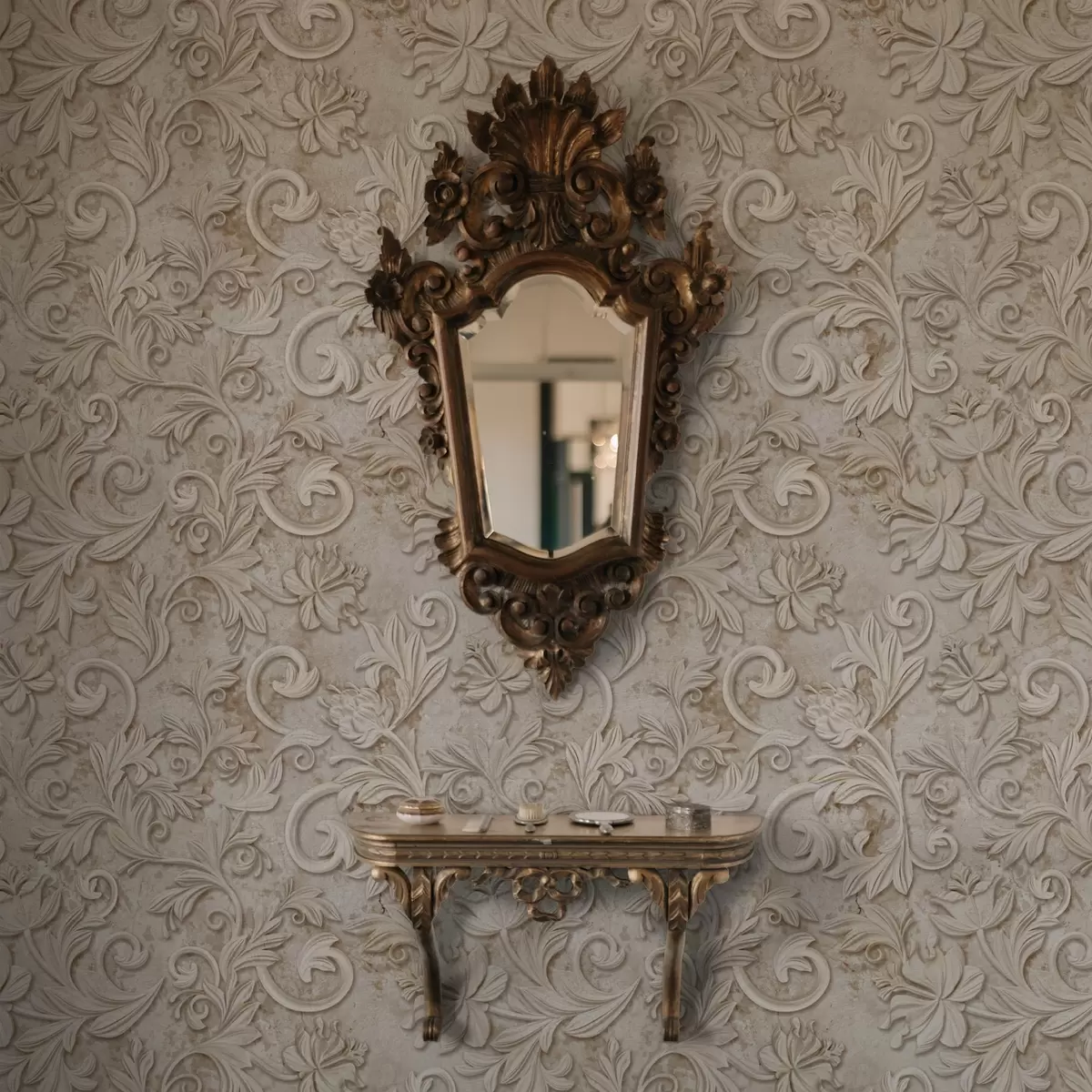 Taustakuva Kivireliefi kukka-koristeilla, vintage-beige a00784