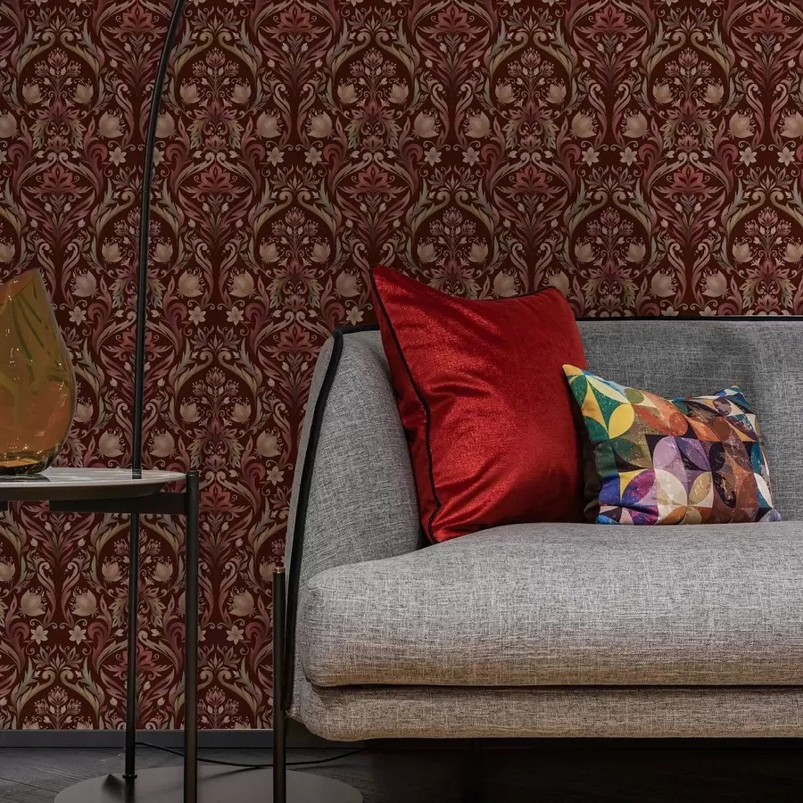 Valokuvatapetti Tulppaanikoriste, rikas viininpunainen tausta a00827v2