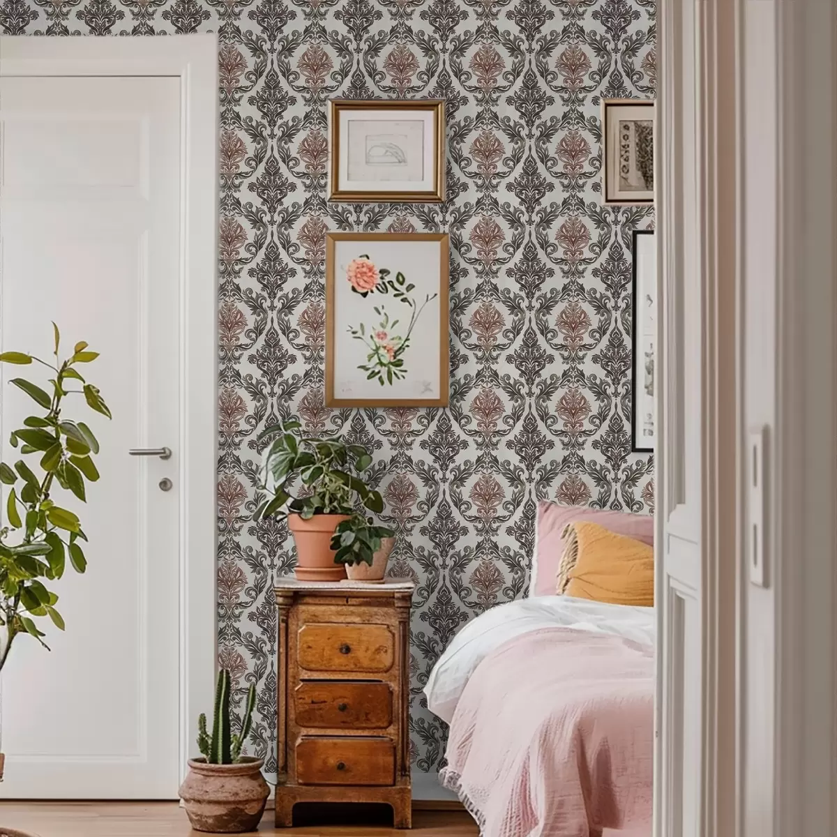 Taustakuva Damaskia, jossa kupariruskeat korostukset vaalealla pohjalla a00828v4