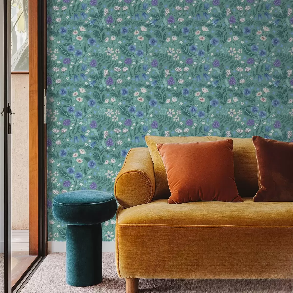 Taustakuva Kukkaset ja marjat pehmeällä mintunvärisellä taustalla a00849