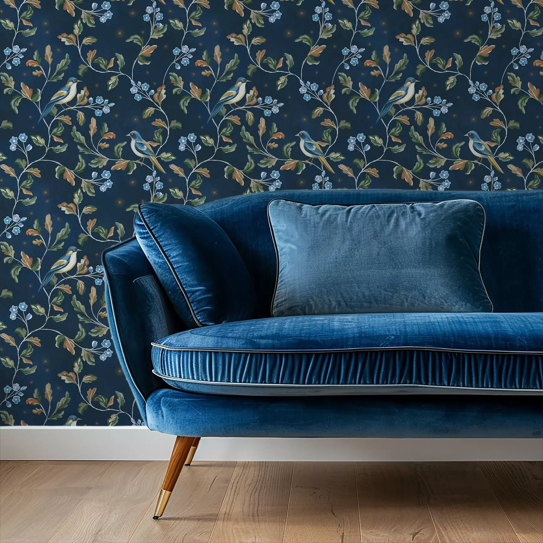 Valokuvatapetti Rinnat oksilla, yö sininen tausta kipinöillä a00858