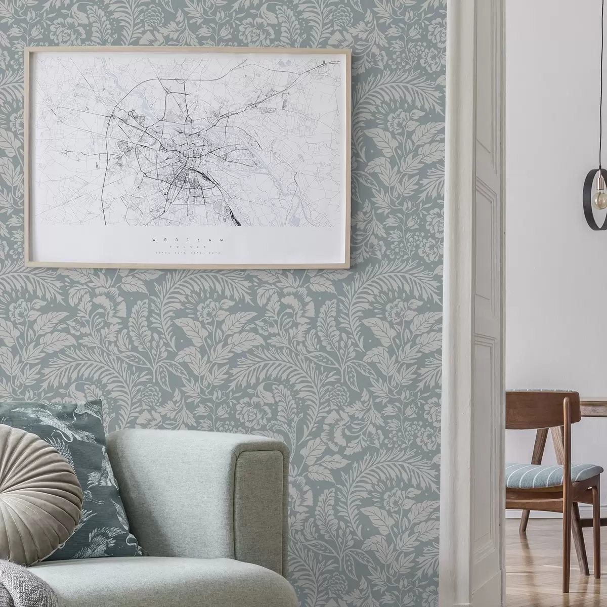 Taustakuva Yksivärinen kukkakuvio harmaansinisellä taustalla a00859