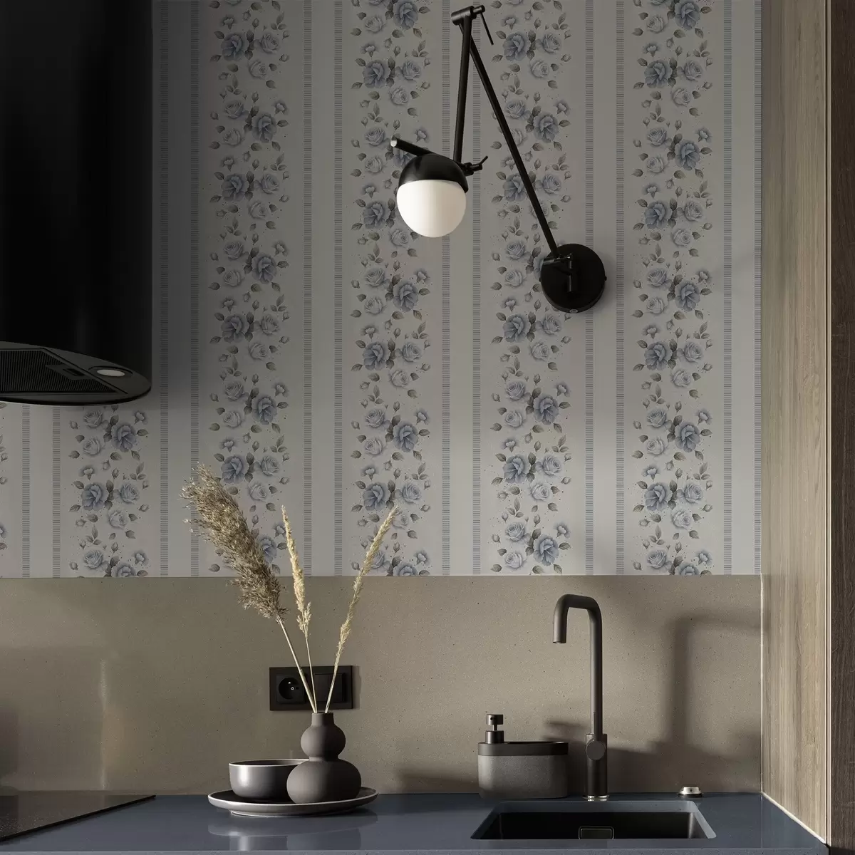 Taustakuva Siniset ruusut pystysuorina raidoina vaalealla taustalla a00860