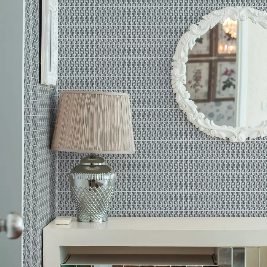 Valokuvatapetti Hieno valkoinen timanttikuviollinen ristikko hillityn sinivihreän päällä a00903