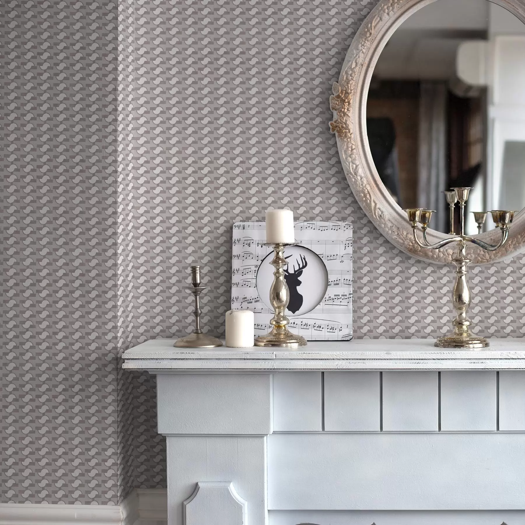 Valokuvatapetti Mauve-moduulilaatat, joissa on toisiinsa liitetyt puolipyörät a00915