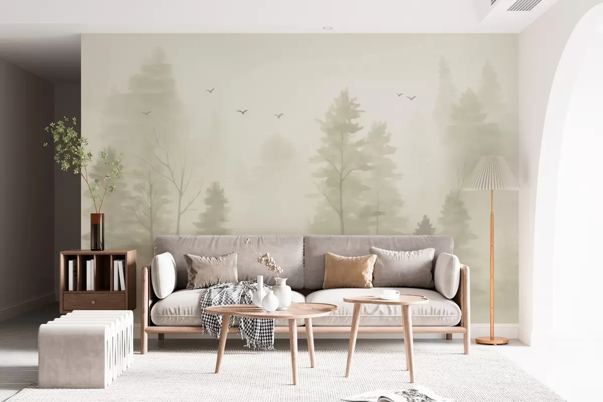 Valokuvatapetti vesiväri-tyylinen ilmametsä beige sävyissä w04872