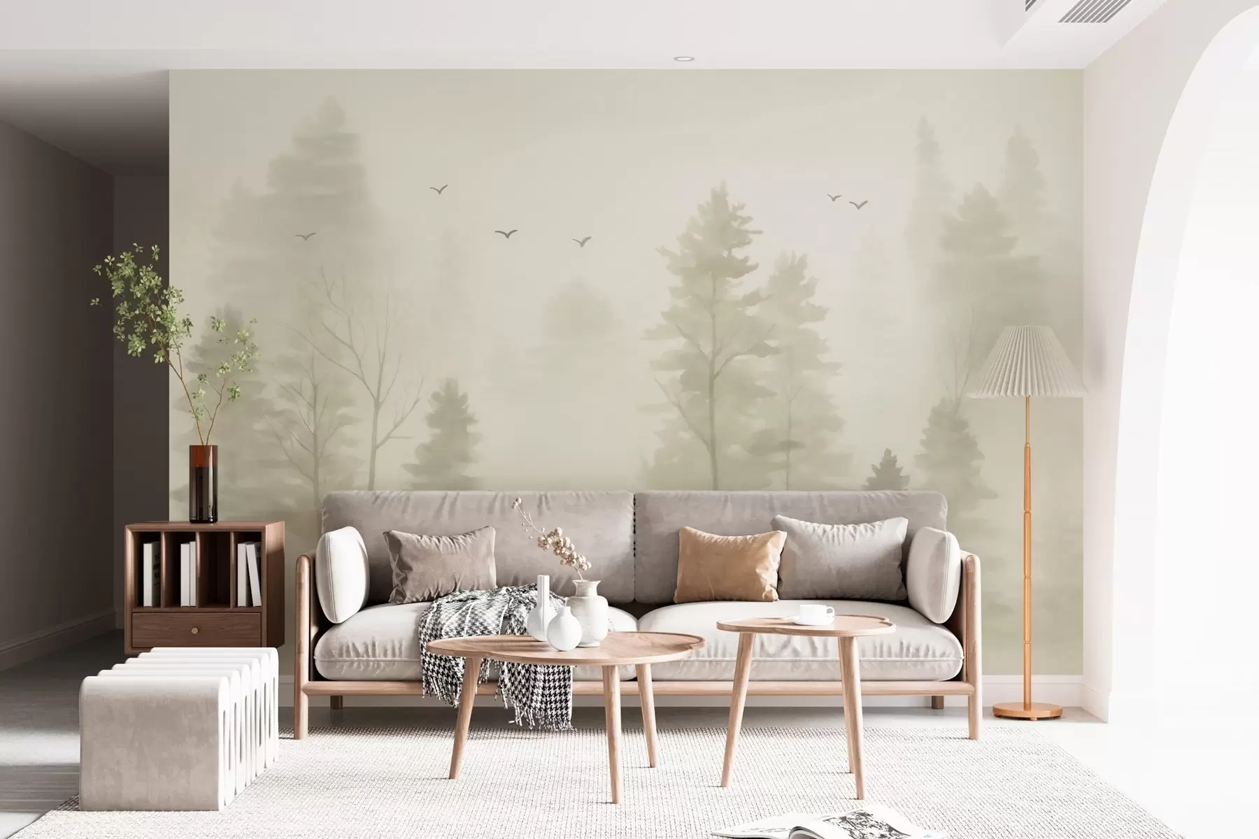 Valokuvatapetti vesiväri-tyylinen ilmametsä beige sävyissä w04872