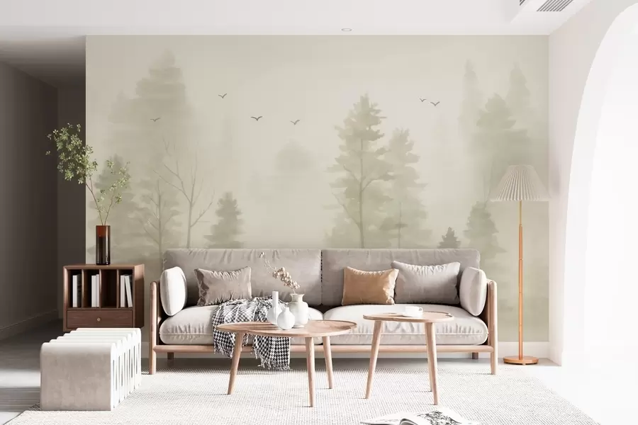 Valokuvatapetti vesiväri-tyylinen ilmametsä beige sävyissä w04872