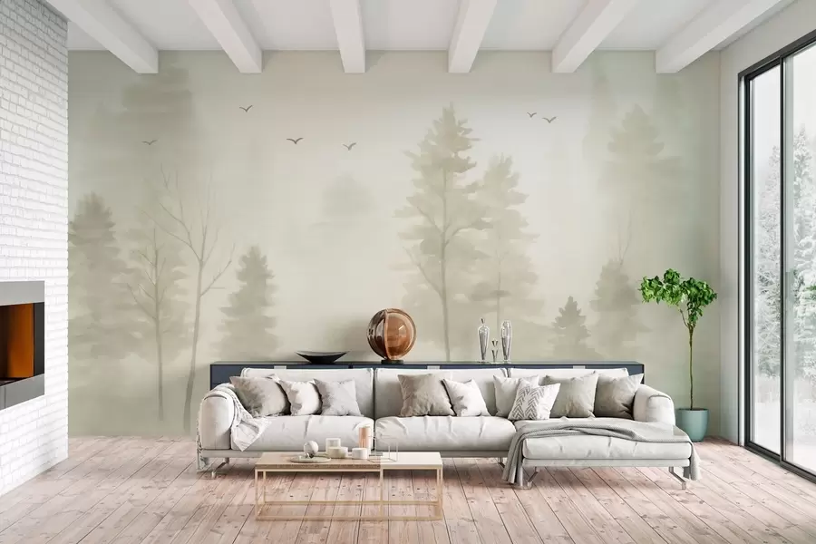 Valokuvatapetti vesiväri-tyylinen ilmametsä beige sävyissä w04872