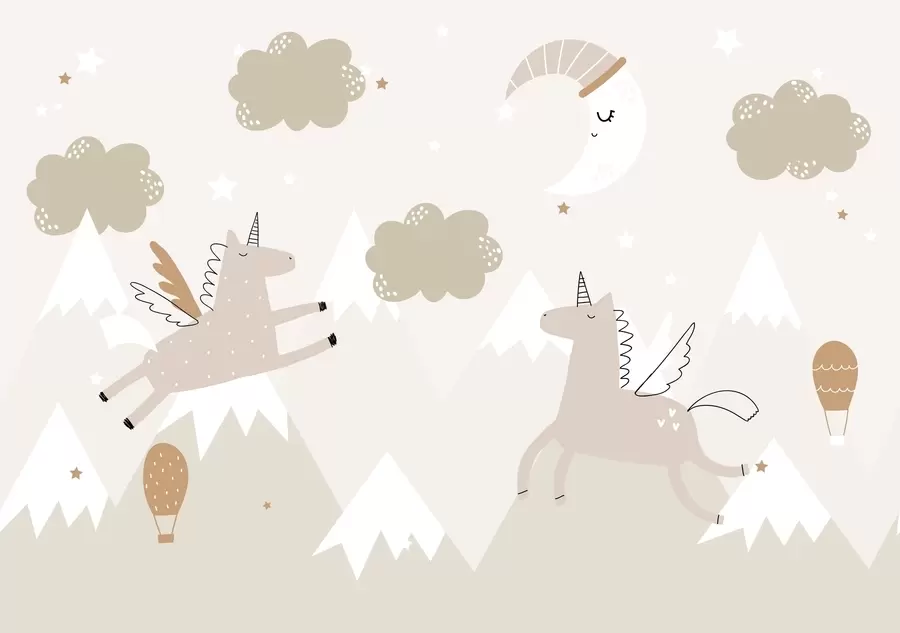 Valokuvatapetti Nukkuva kuu, yksisarviset ja ilmapallot w04886