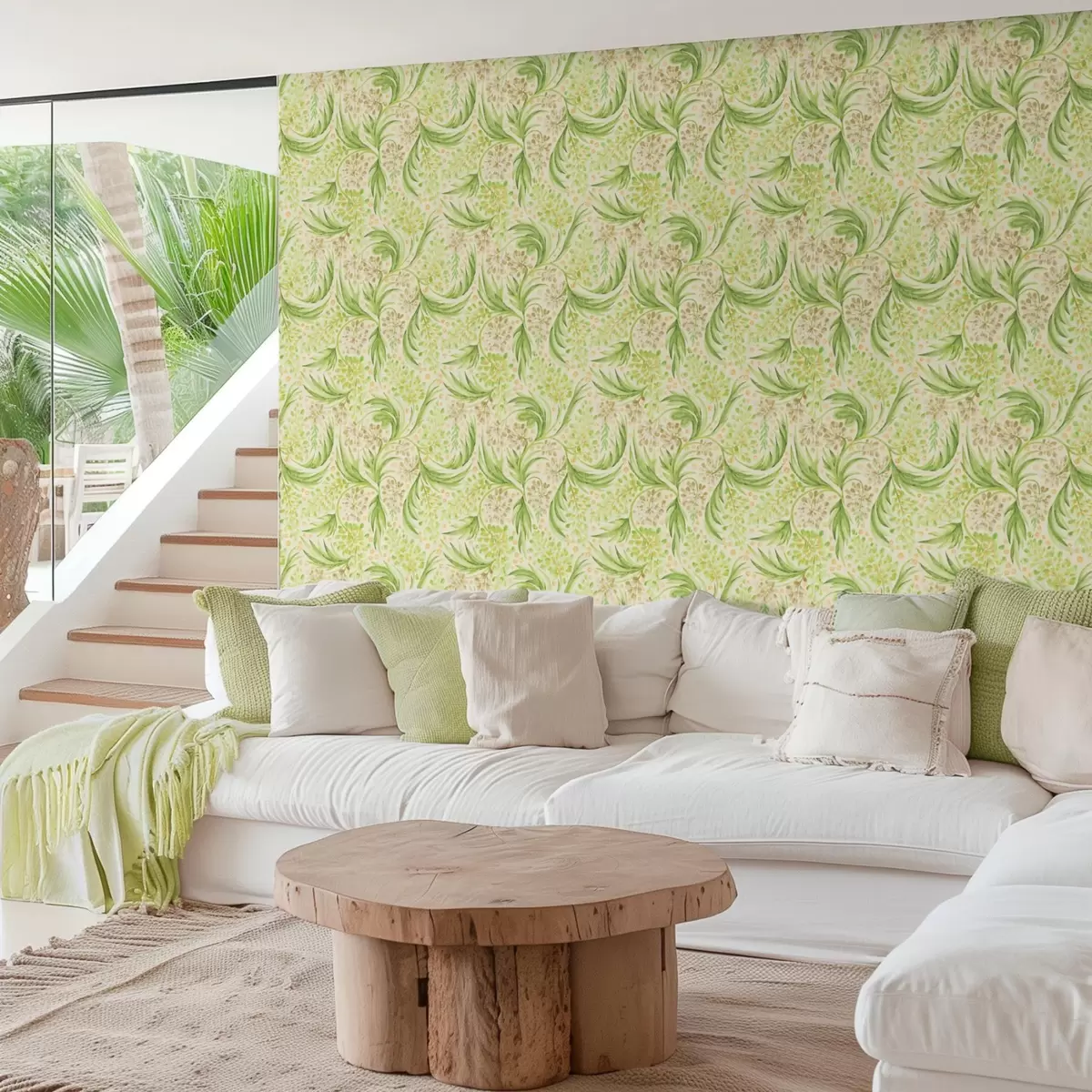 Taustakuva Vaalea kukkakuvio pehmeissä vihreissä sävyissä a00853