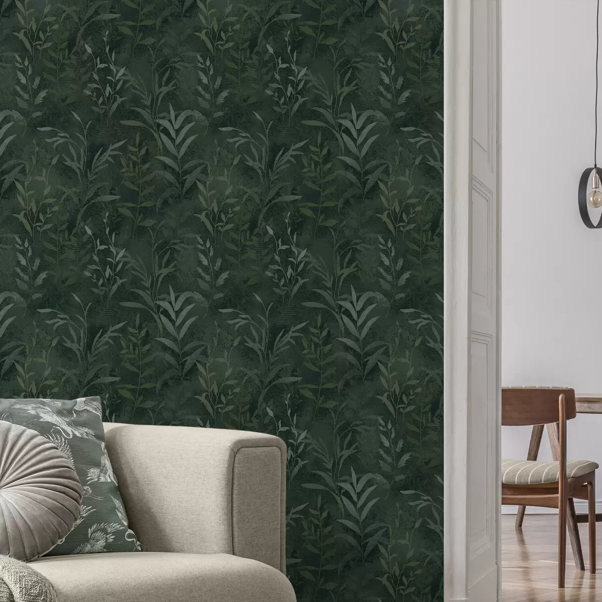 Taustakuva Tummanvihreä tausta, jossa läpikuultavat lehtien oksat a00888