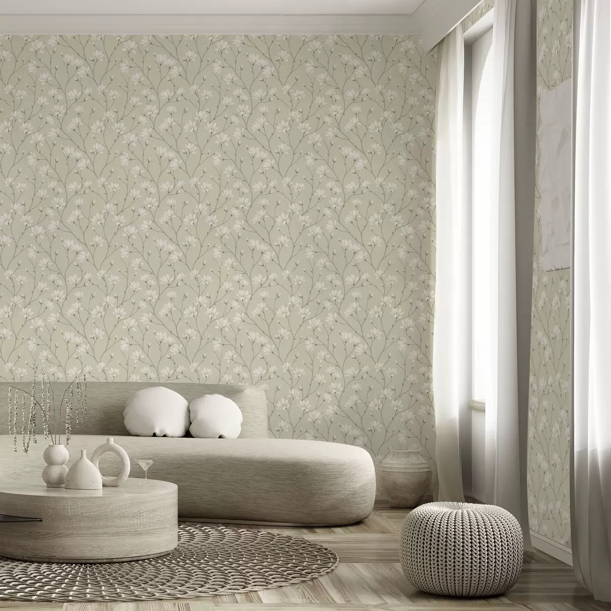 Taustakuva Kevyet magnoliat hoikkien beigejen oksien varassa a00890