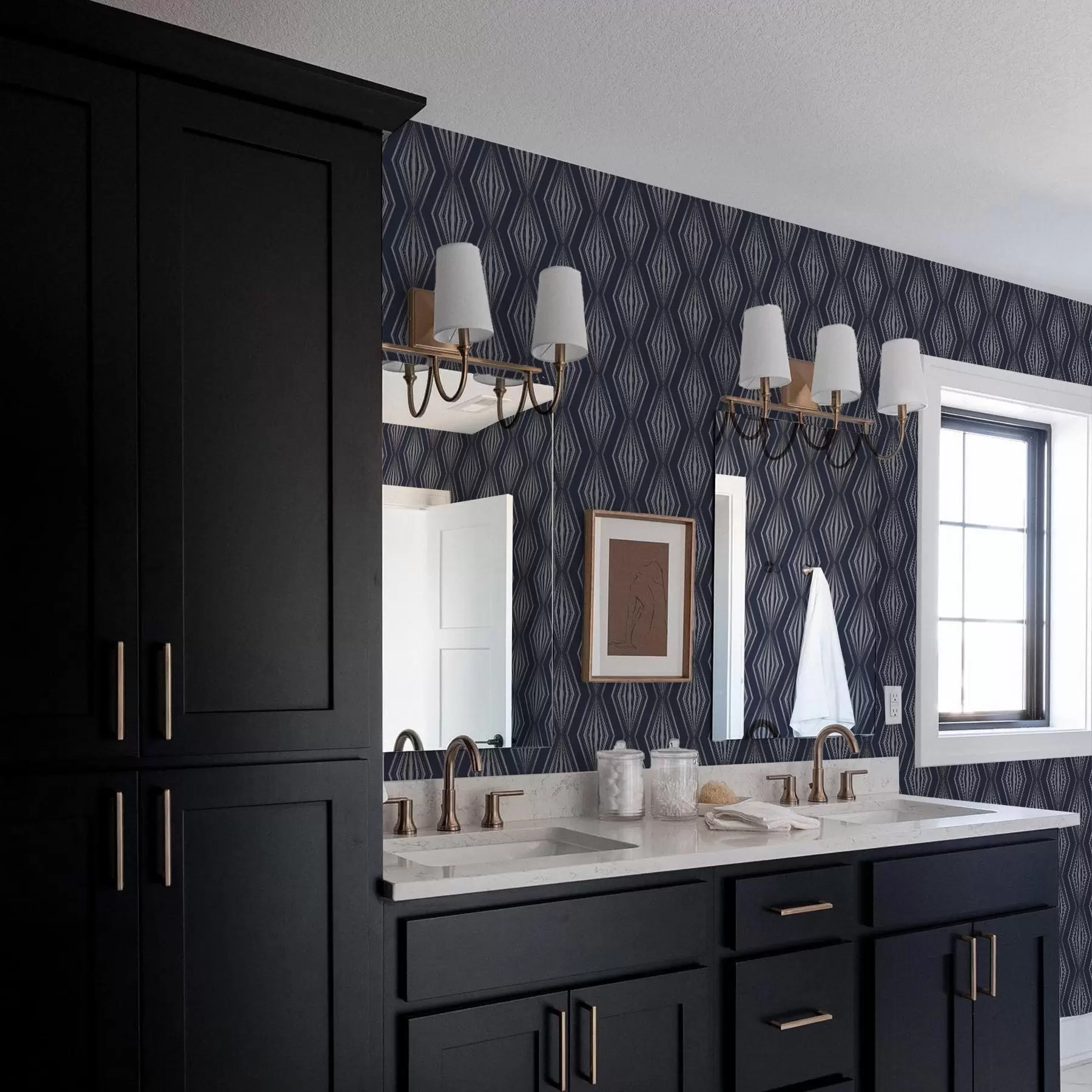 Valokuvatapetti Geometriset säteittäiset timantit tummansinisellä taustalla a00925