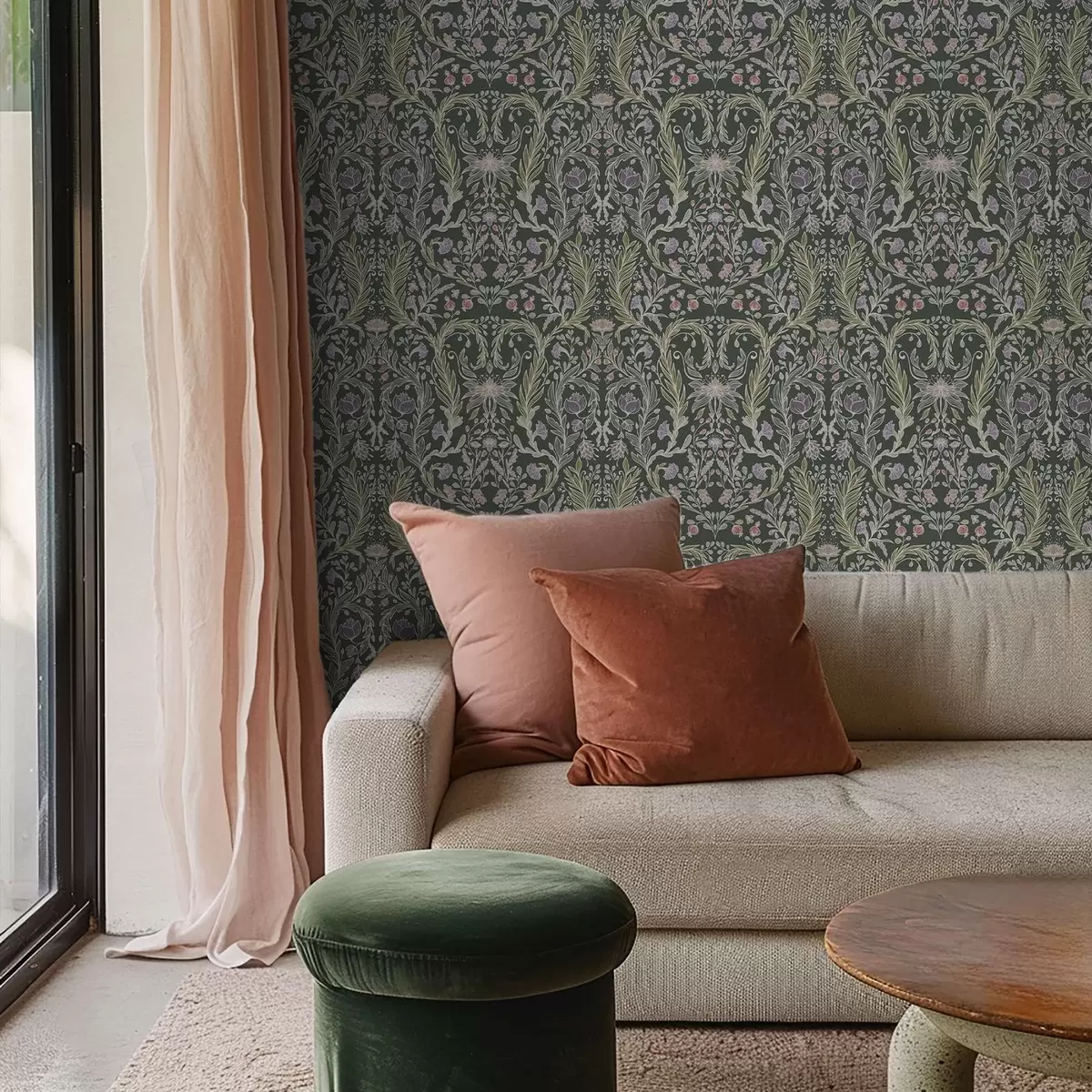 Taustakuva Symmetrinen kukka-koriste tummanvihreällä taustalla a00928