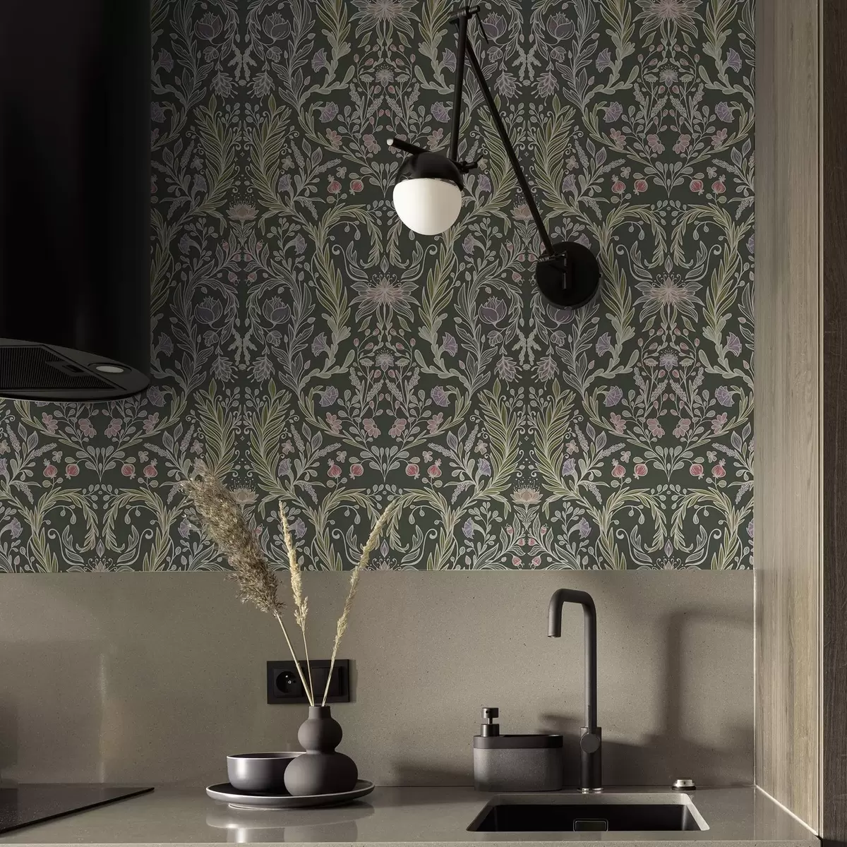 Taustakuva Symmetrinen kukka-koriste tummanvihreällä taustalla a00928