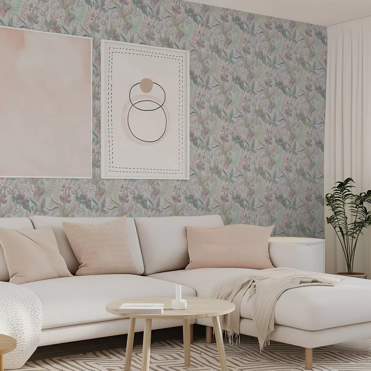 Taustakuva Hienostuneet pastellivärit kukat ja lehdet vaalealla taustalla a00931