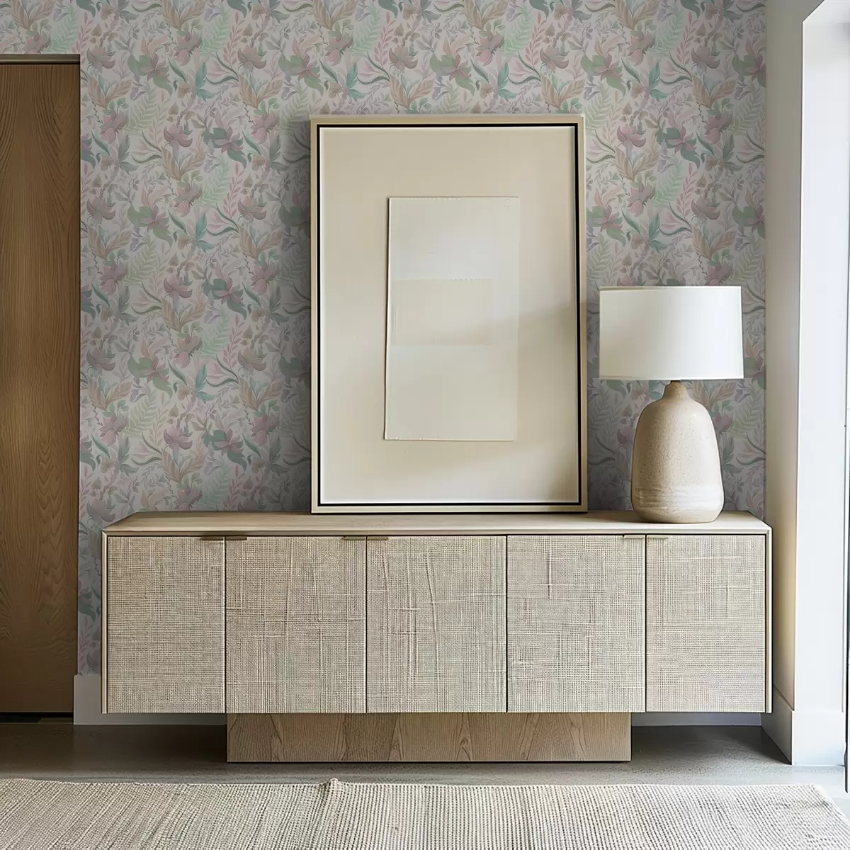 Taustakuva Hienostuneet pastellivärit kukat ja lehdet vaalealla taustalla a00931