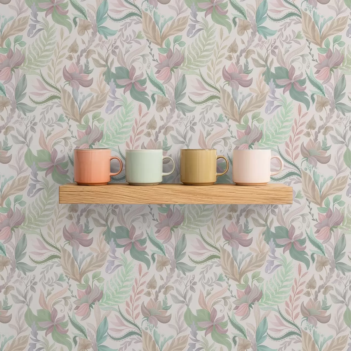 Taustakuva Hienostuneet pastellivärit kukat ja lehdet vaalealla taustalla a00931