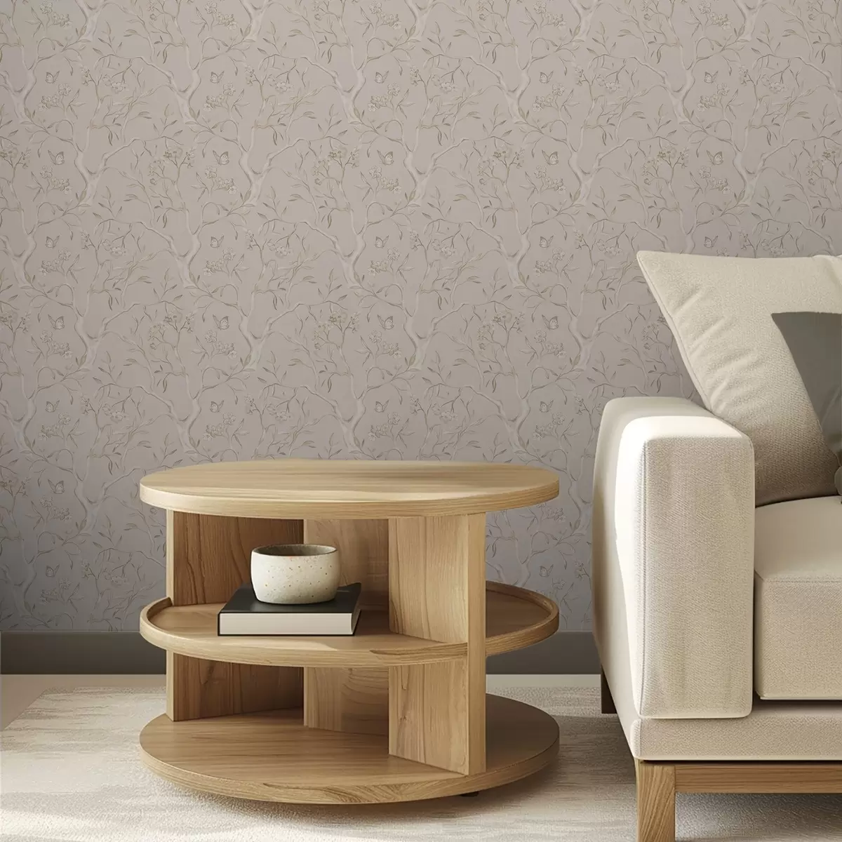 Taustakuva Beigenväriset kukkivat oksat ja perhoset pehmeällä taustalla a00951v2