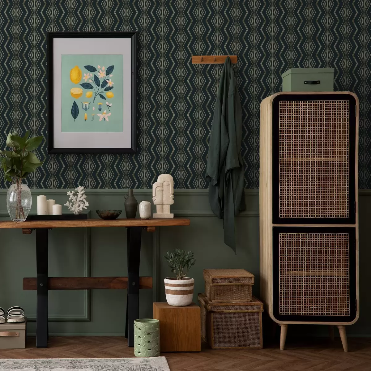 Taustakuva Tummanvihreä timanttikuviollinen geometrinen kuvio a00973v1