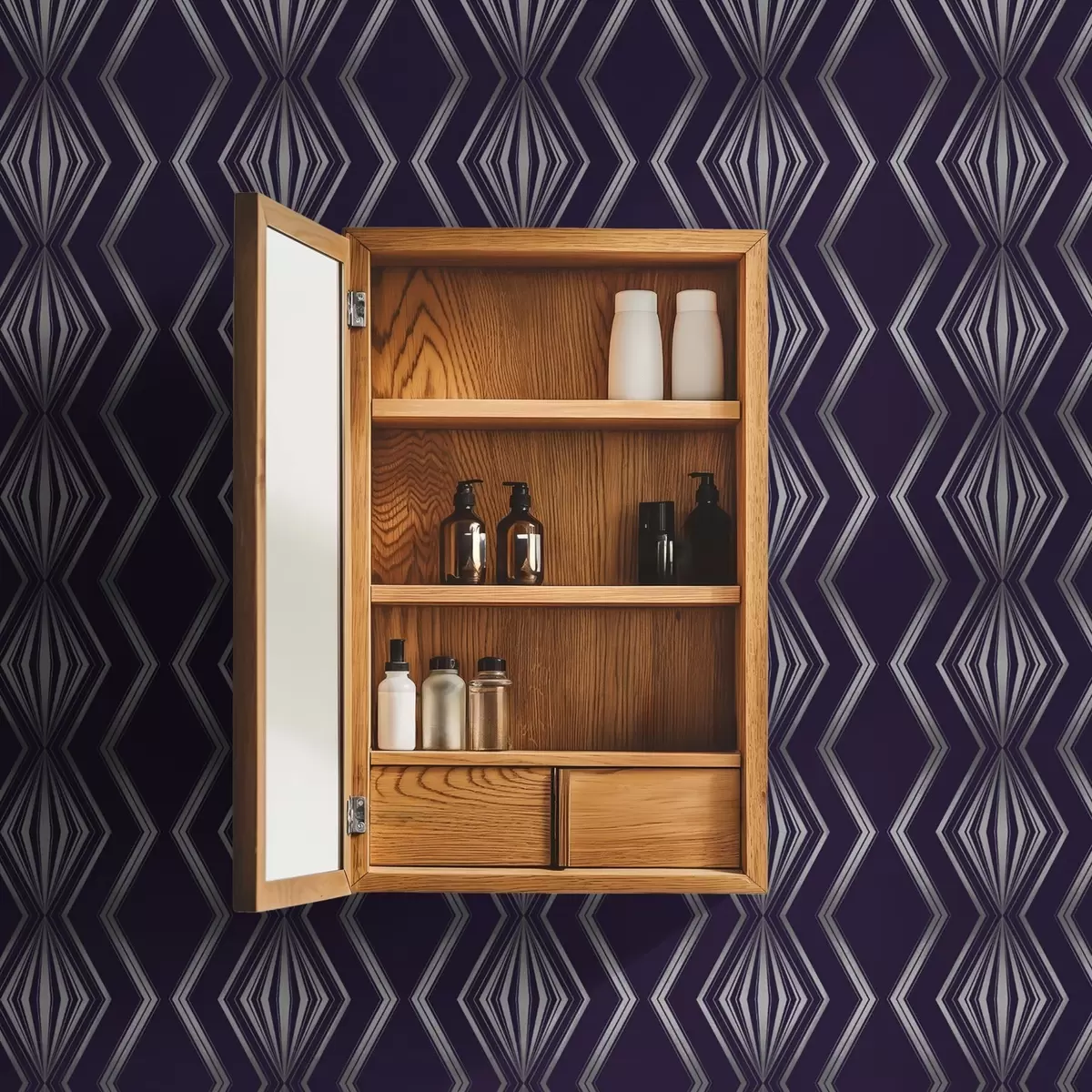 Taustakuva Rikas violetti tausta, jossa on timantteja ja harmaita siksak-viivoja a00974v1