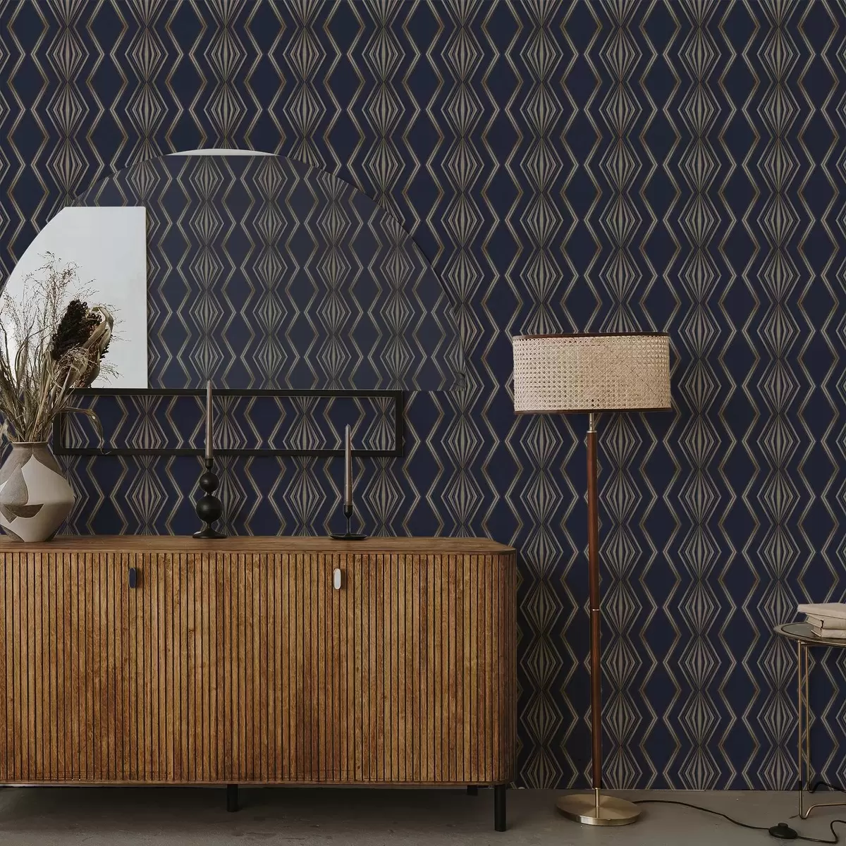 Taustakuva Tummansininen tausta, jossa geometrisia rombeja ja siksak-kuvioita a00974v2