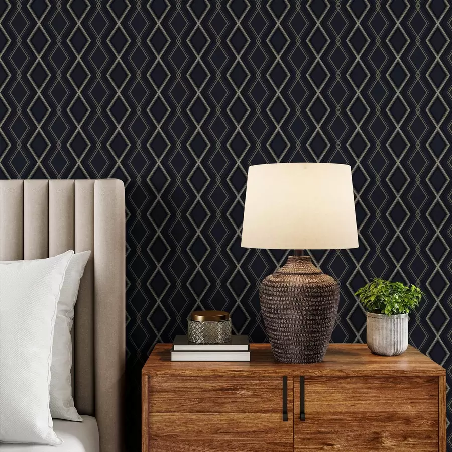 Valokuvatapetti Tummansininen timanttiruudukko ohuilla vaaleilla viivoilla a00975