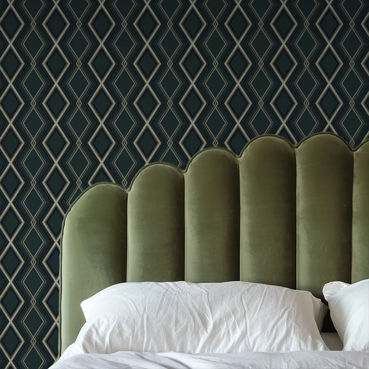 Taustakuva Tummanvihreä tausta, jossa toistuva timanttikuvio a00975v1