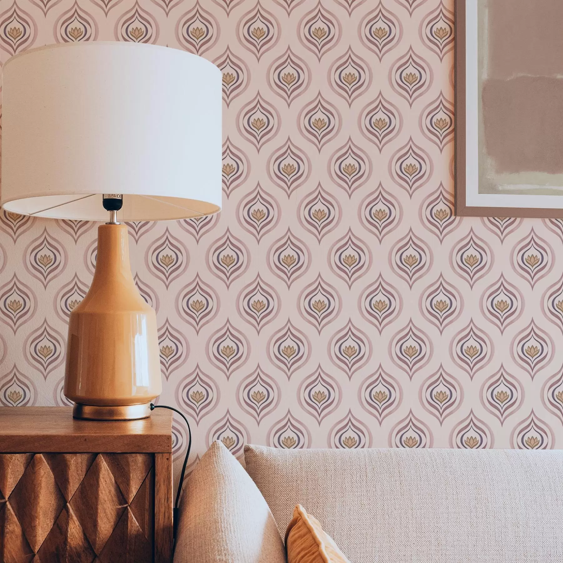 Valokuvatapetti Rytminen pisaramotiivi, jossa on kukka jauhemaisella taustalla a00977