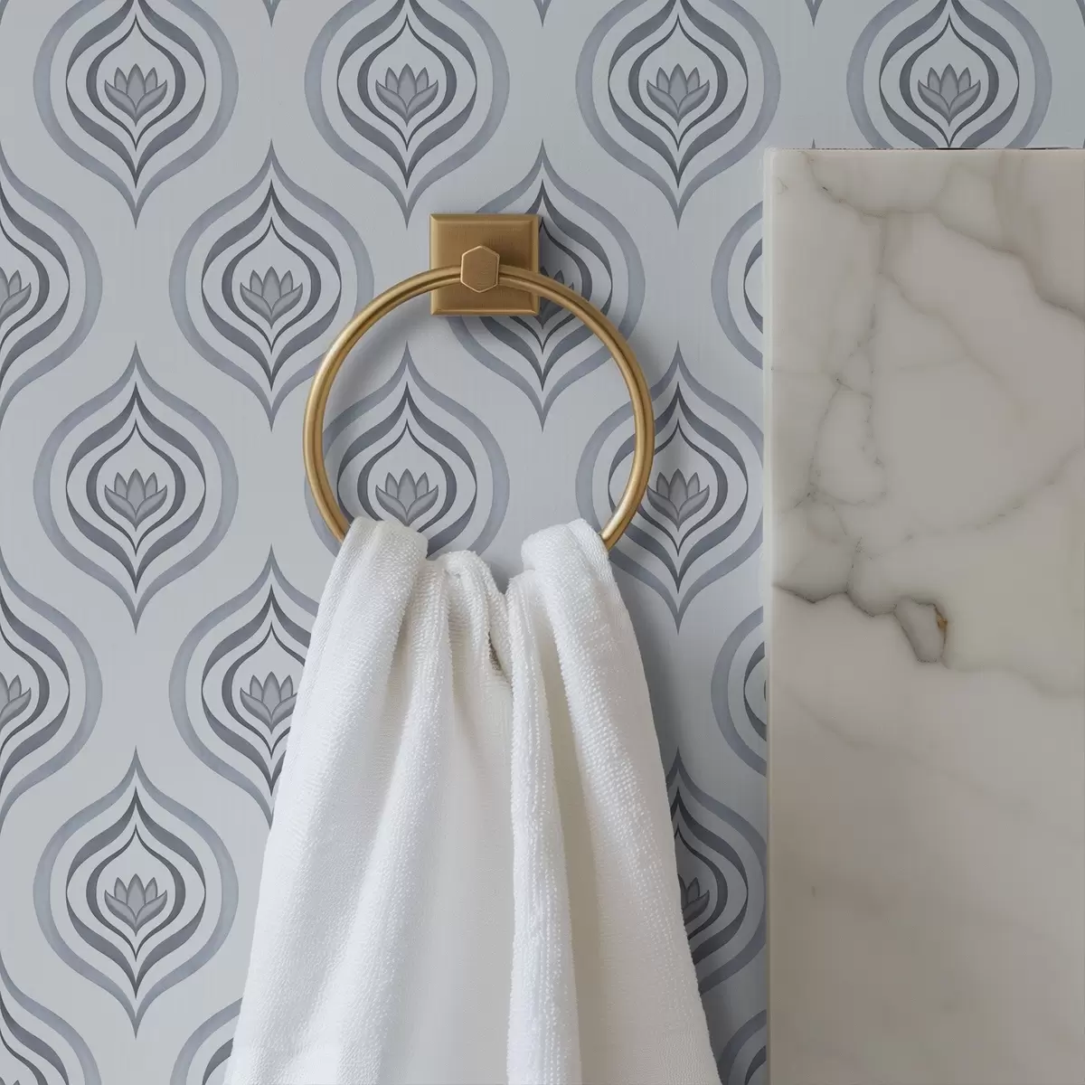 Taustakuva Tyylikäs pisaramotiivi, jossa on kukka harmaansinisissä sävyissä a00977v3